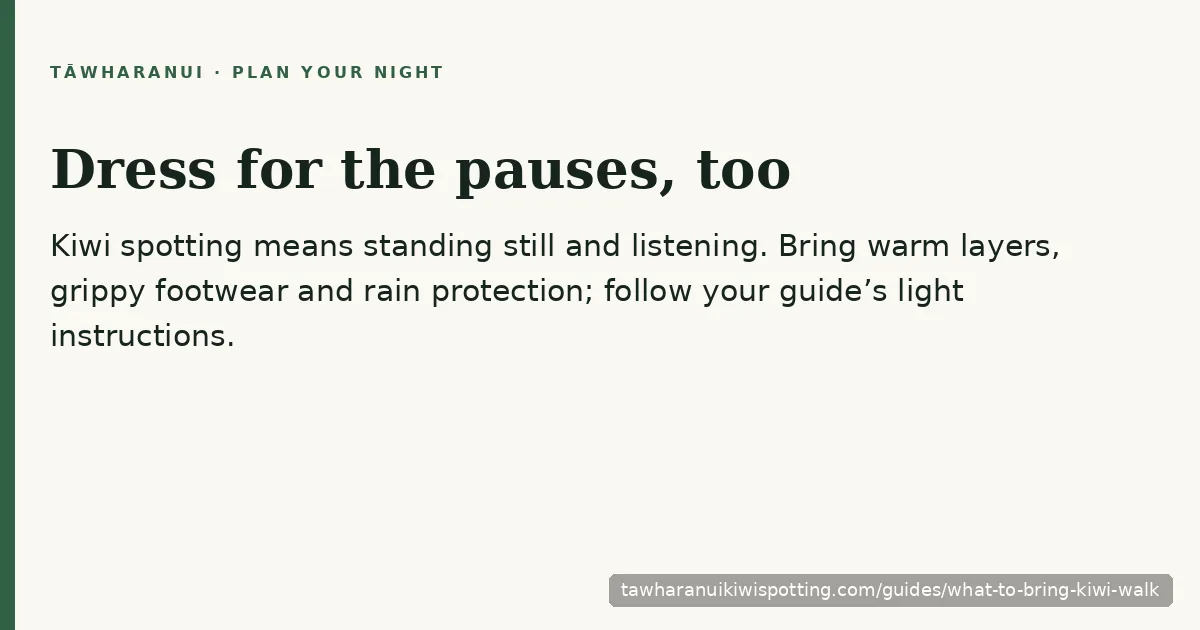 Planning advice for What to Bring on a Tāwharanui Kiwi Night Walk